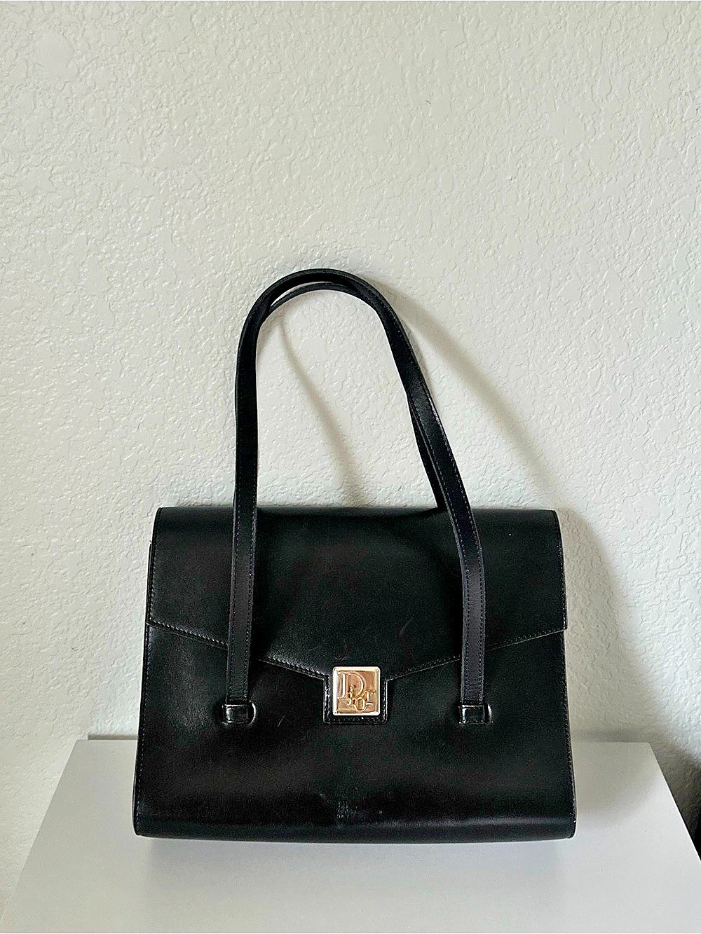 Christian Dior Vintage Black Leather CD Logo Flap Shoulder Bag